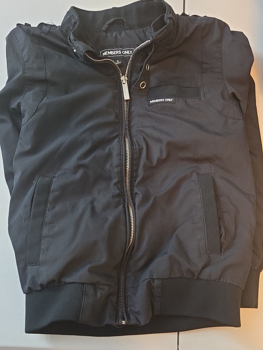 Boys Members Only Black Bomber Jacket with Zip Front